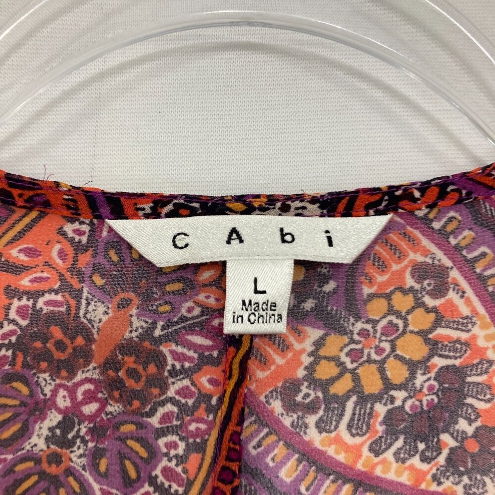 CAbi Large‎ Purple Red Boho Paisley Tie Front Chiffon Duster Kimono Vacation - Picture 4 of 12